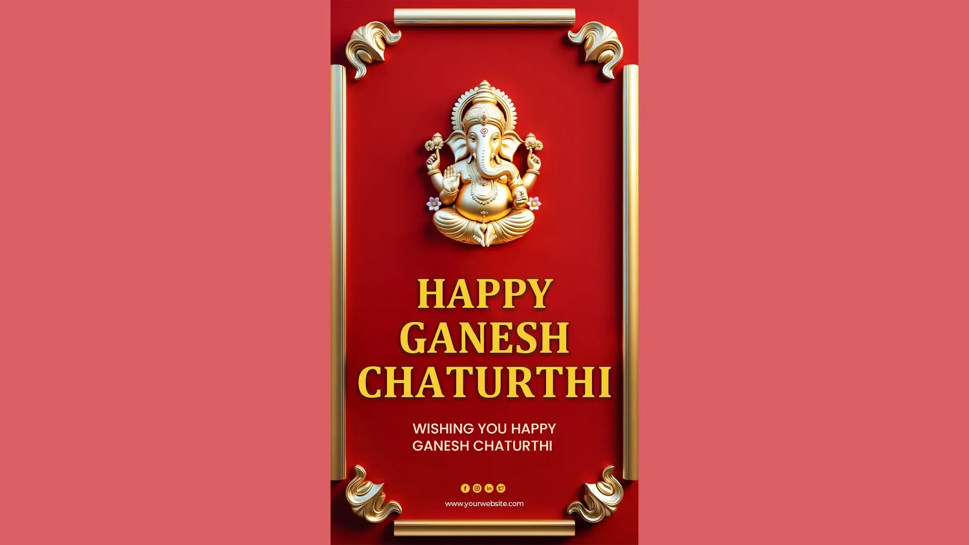 Elegant Red and Golden Ganesh Chaturthi Instagram Story Card